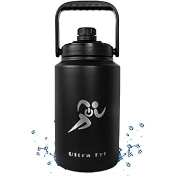 Ultra Fyt One Gallon Water Jug Vacuum Insulated Stainless Steel Wide Mouth one gallon Water bottle - Beer Growler - Reusable Fitness Workout Bottle for COLD or Hot water 128 oz water bottle (Black)