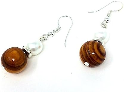 Earrings made of olive wood - handmade in Mallorca - bagusto - olive wood bead and Mallorcan art pearl