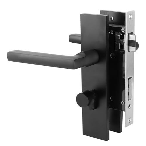 Door Handles Sash Lock Pack - Matt Black Room Door Lock Black Space Aluminum Bedroom Door Lock Home Security Bedroom Handle Lock with Keys Screw