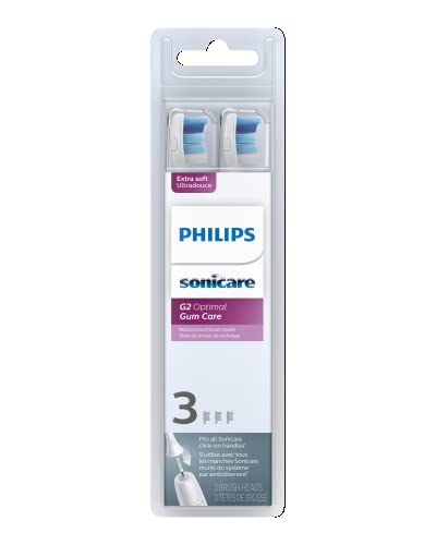 Philips Sonicare G2 Optimal Gum Care Brush Heads, Genuine Replacement Toothbrush Heads, White, 3 Pack, HX9033/65