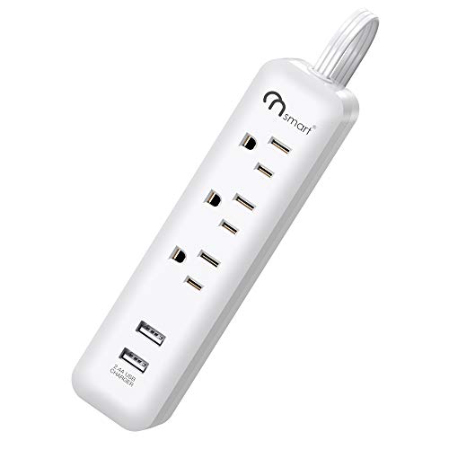 ONSMART 3 AC Outlets Surge Protector 2 USB Power Strip 2.4A Max Output- 300J Surge Protection- 3 Ft ETL Power Cord- White