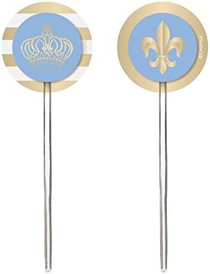 Prince Birthday Party Blue &amp; Gold Cupcake Toppers - 12 Pack, Paper and Plastic, Baby Shower, First Birthday Party, It's a Boy, Party Supplies