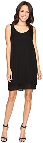 HEATHER Double Layer Silk Scoop Neck Dress Black Women's Dress