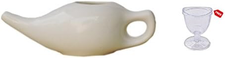Ceramic Neti Pot for Nasal Cleansing | Ceramic Neti Pot + Plastic Eye Wash Cup | Natural Treatment for Sinus Infection and Congestion | Ceramic Neti Pot + 10 sachet Neti salt ,Instructions Leaflet