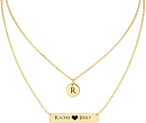 MeMoShe Personalized Bar Necklace, 18K Gold Plated Custom Name Engravable Necklace with Adjustable Chain Charm Gift for Bridesmaid