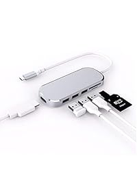 USB C Tipo C Hub Station, 7 puertos USB C tipo C adaptador, 7 en 1 pequeño tipo C suministro de energía con 100 W, salida HDMI, tarjeta microSD SD, 3 puertos USB 3.0, 1 puerto de carga tipo C para MacBook Pro y ventana