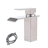 KES SUS304 Stainless Steel Waterfall Bathroom Vanity Sink Faucet with Extra Large Rectangular Spout Lead-free, Brushed Finish, L3186A