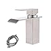 KES cUPC NSF Certified SUS304 Stainless Steel Waterfall Bathroom Vanity Sink Faucet with Extra Large Rectangular Spout Lead-free, Brushed Finish, L3186A
