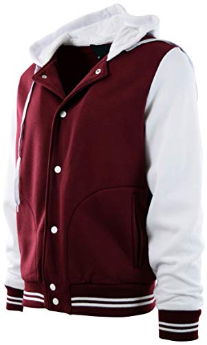 ChoiceApparel Mens Baseball Varsity Jacket with Detachable Hoodie (XL, 611-Burgundy/White)