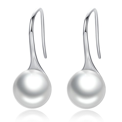 BAMOER Pearl Earrings 925 Sterling Silver Dangle Earrings for Women Girls White Shell Pearl Earrings