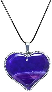 ART KIM Sweet Love Heart of Ocean with Rhinestone Agate Gemstone Necklaces (Purple)