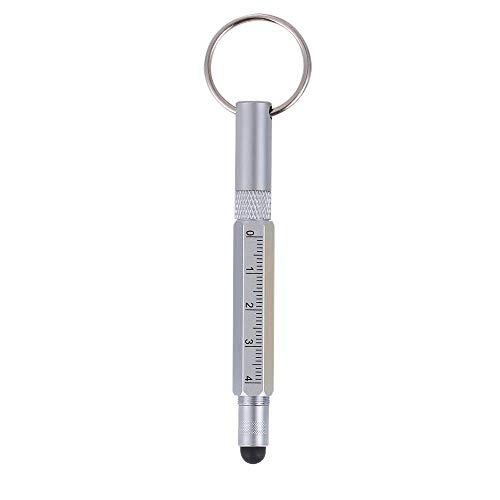 Shulaner 6 in 1 Small Metal Tech Tool Ballpoint Pens with Key Ring, Level, Stylus and Two-head Screwdriver, Multi functional Tool Fits for Mens Gift (Silver)