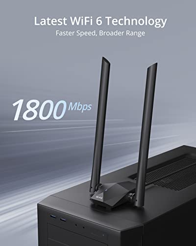 BrosTrend 1800Mbps USB WiFi Antenna for PC, USB WiFi 6 Adapter Long Range Dual Band 5GHz(1201Mbps) and 2.4GHz (574Mbps) 802.11ax Wireless Wi-Fi Receiver with USB3.0, Only for Windows 11/10