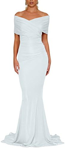 Sexy Off-Shoulder Mermaid Wedding Evening Party Gown Dress For Women White M