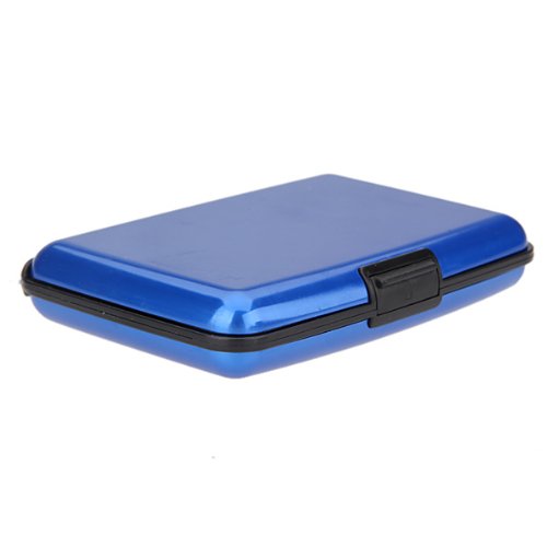 Waterproof Business Id Credit Card Wallet Holder Aluminum Metal Case Box (Blue)