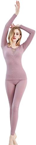SESY Womens Thermal Underwear Set Soft Long Johns Top and Bottom with Seamless Lace Back