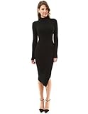 PattyBoutik Women's Mock Neck Asymmetrical Hem Ribbed Sweater Dress