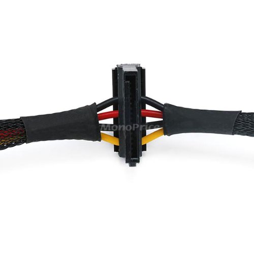 Monoprice 12inch 4pin MOLEX Male to (2) 15pin SATA II Female Power Cable (Net Jacket)