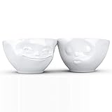 TASSEN Medium Porcelain Bowl Set No. 1, Grinning & Kissing Face, 6.5 oz. White (Set of 2 Bowls)