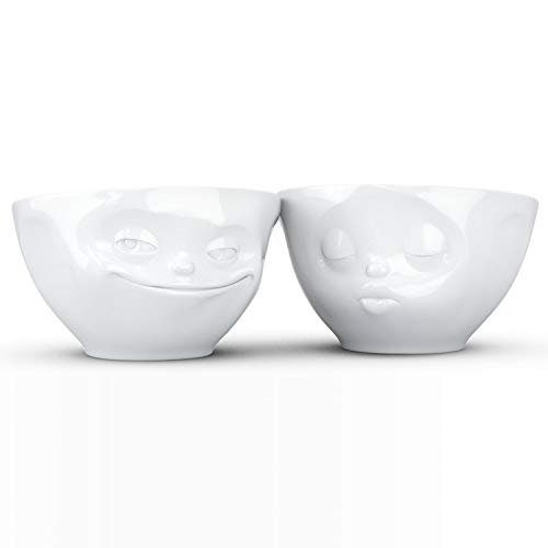TASSEN Medium Porcelain Bowl Set No. 1, Grinning & Kissing Face, 6.5 oz. White (Set of 2 Bowls)