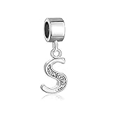 Pugster Silver Plated Letter Initial A-Z Dangle Alphabet Crystal Bead Fits Charms Bracelet (Letter S)