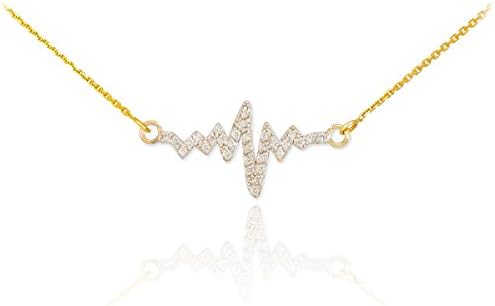 Claddagh Gold14k Yellow Gold Lifeline Pulse Pendant Heartbeat Necklace with Natural Diamonds, 18"