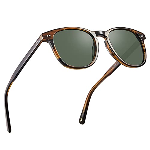CARFIA Vintage Polarised Sunglasses for Men UV Protection Driving Glasses with Rectangular Acetate Frame