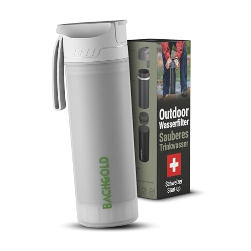 Bachgold® Profi Outdoor Wasserfilter Flasche I Entfernt 99,99% aller Bakterien und filtert Mikroplastik, Partikel und Chlor I Blackout & Krisensicher 