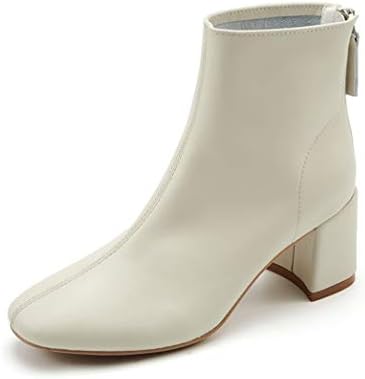 ショートブーツ スクエアトゥ レディース クラシック 太ヒール ブーツ 激安通販 バックジップ 美脚 歩きやすい 大きいサイズ チャンキーヒール バックファスナー 白 カジュアル 黒 履きやすい