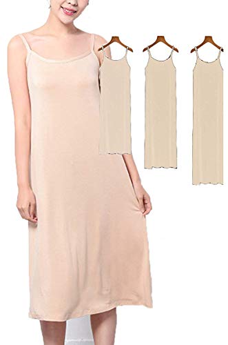 XUJI Womens Plus Size Soft Modal Full Slip, O Neck Slip Basic Cami Dress Nightwear Lingerie-3 Length Options