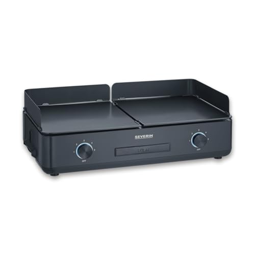 SEVERIN Piastra Griglia Plancha XXL, 2200W, 2 Zone Temperatura Indipendenti, Piastre Ceramica Removibili (48x27 cm), Temp. 240°C, Cavo Lungo 140cm, 51,5 x 29,5 x 17,5 cm, Nero - PG 8569