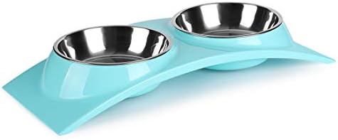 nonbrand Paragon Double Small Dog Bowls Premium Stainless Steel Food and Water Bowls for Cats, Dual Use pet Feeder with Stand Free The Neck for Small Dogs & Cats