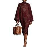 OSCORP Women’s Turtleneck Maxi Dresses with Paisley Abstract Ethnic Geometric Prints Bell Sleeve Loose Fit Elegant Style