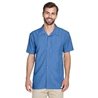 Harriton mens Barbados Textured Camp Shirt(M560)-POOL BLUE-2XL