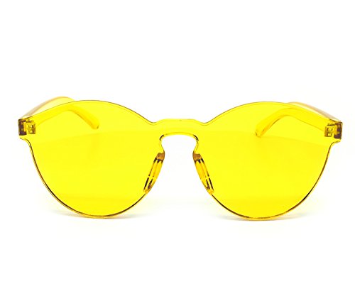O2 Eyewear 7109 Premium One Piece Design Rimless Sunglasses Ultra-Bold Colorful Transparent Candy Mono Block (One Piece, YELLOW)