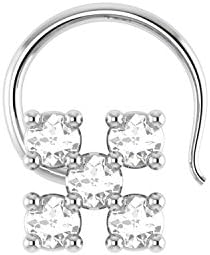 BuyByClick 925 Sterling Silver Nosepin Stud with White Gold Plated Beautiful White Swarovski Crystals For Women