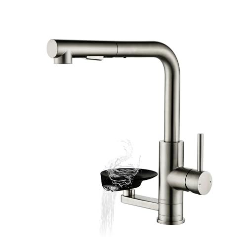 LakeBayMZC Kitchen Faucet, 360° Rotatable Extendable Kitchen Faucet, Double Jet Mixer, Brushed 304 Stainless Steel, for Kitchen Sink