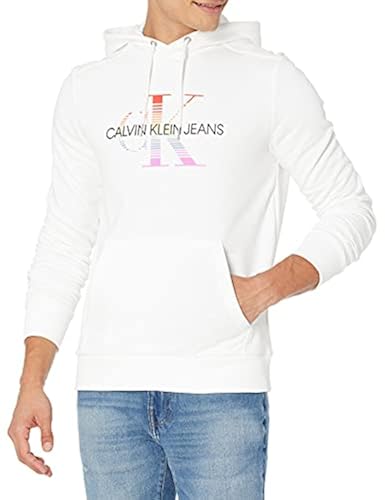 Calvin Klein Men's Pride Monogram Pullover Hoodie Brilliant White