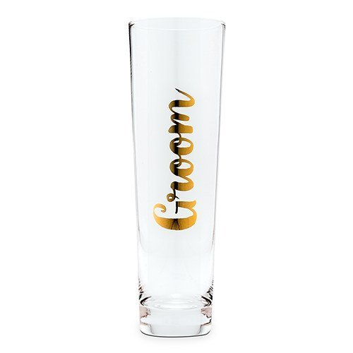 Bride and Groom Champagne Flutes Set of 2 - Metallic Gold Stemless Flute Set His and Hers - Thumbnail 2