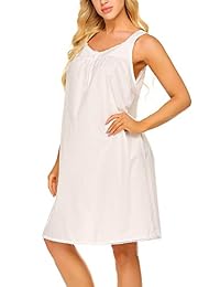 Ekouaer - Camisón de algodón para mujer, sin mangas, cuello en V, ropa de noche