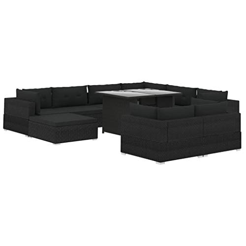Festnight 10-TLG. Garten-Lounge-Set mit Auflagen Poly Rattan Schwarz Möbel Gartengarnitur Gartenset Gartensofa – Bild 3