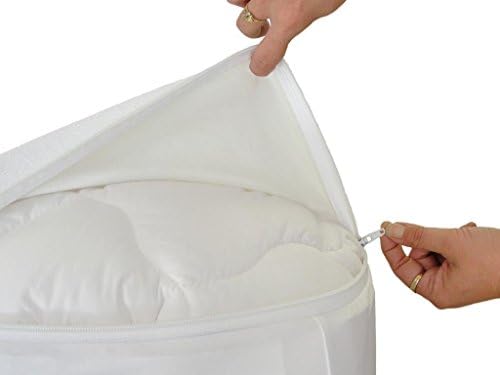 SafeRest Premium Hypoallergenic Waterproof Terry Cotton Zipper Closer Mattress Protector Encasement Style! Bed Bug,Dust Mite,Proof Mattress Cover-White Solid + 8 Inch Pocket Drop Olympic Queen Size