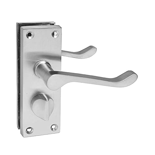 HANDLESTORE Victorian Scroll Bathroom Door Handles – Polished Brass Lever Handle with Thumbturn Lock & Backplate – Privacy Internal Door Handles with Screws (Satin Chrome)