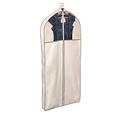 Smart Design Gusseted Gown Garment Bag w/ Clear Window - Includes Zipper Closure & Travel Loop - for Gowns, Coats, & Pants Storage Organization - (24 x 62 Inch) [Beige]