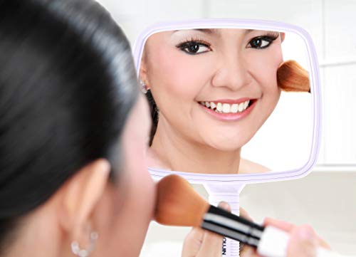 HYOUJIN White Hairdressing Hand Mirror Professional Handheld Salon Barbers Hairdressers Paddle Mirror Tool with Handle