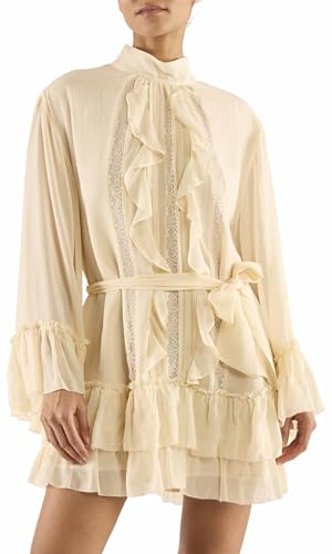 Ramy Brook Women's Claudia Silk Long Sleeve Mini Dress, Bone, M