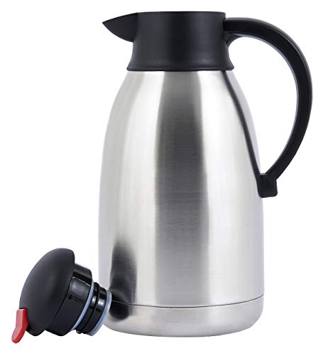 Premium Coffee Carafe Beverage Holder - 68 oz (2L) - Stainless Steel Double Walled with Vacuum Insulation - Keeps Beverages Warm for 12 Hours or Cold for 24 Hours - Easy to Handle - Silver
