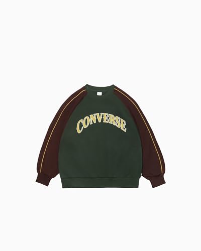 [コンバース] COLOR BLOCK SWEAT CREW TOP LADIES DARK GREEN L
