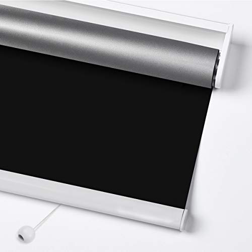 Acholo Blackout Roller Shades Black Roller Blinds for Windows 34 inch x 72 inch, Cordless Window Roller Shade for Home, Black