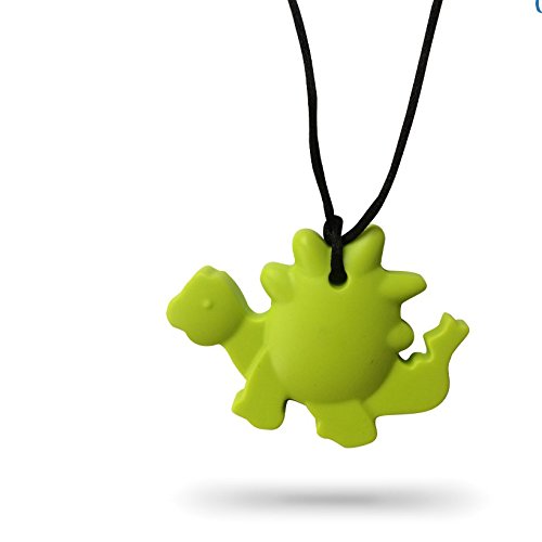 ChewAid Chew Pendant Training and Development Fidget Chew Necklace for,Sensory,Oral Motor, Anxiety, Autism (Dinosaur Neongreen)